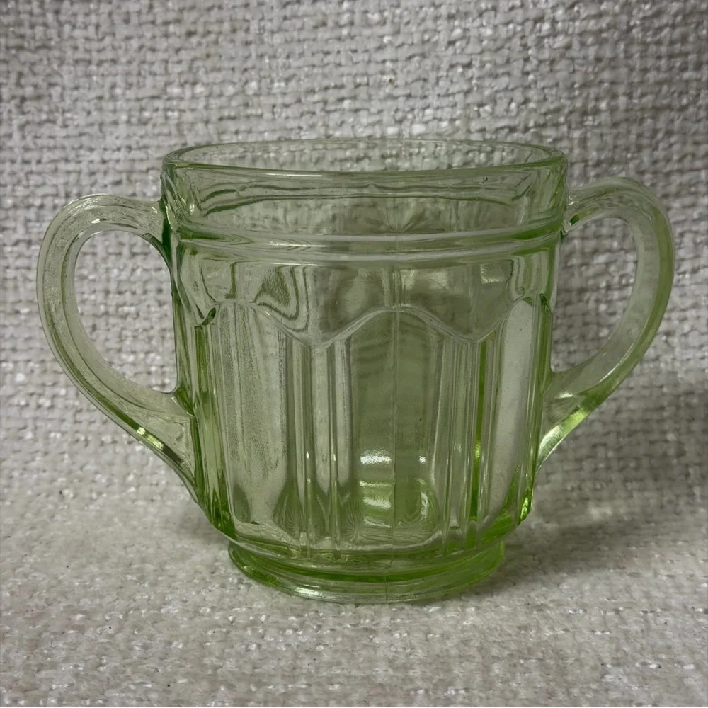 Antique Uranium Glass-Colonial Green Open Sugar by Anchor Hocking
